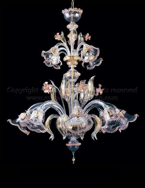 AVEM Chandelier, Crystal chandelier with gold decoration and pink details