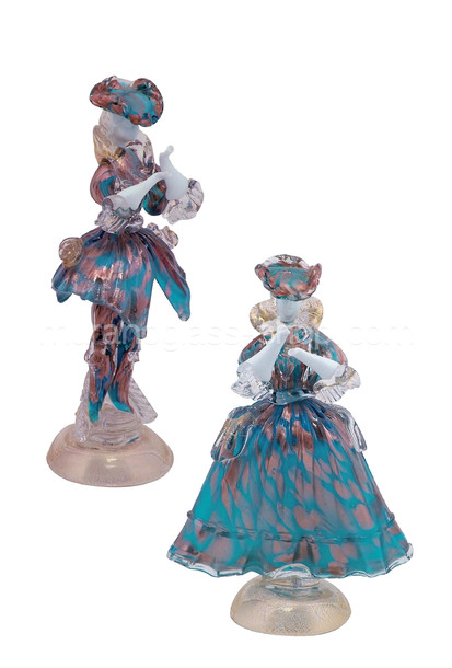 Venetian figures, Venetian figures in aquamarine color and aventurine