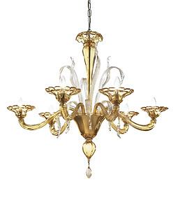 Modern chandelier in amber color