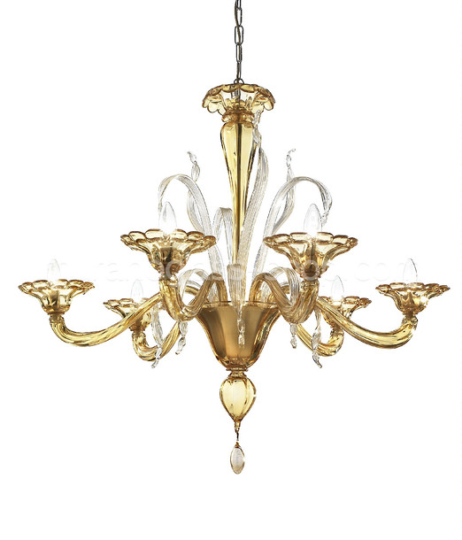 Sirio Chandelier, 892 series chandelier, 5 lights, submerged amber color