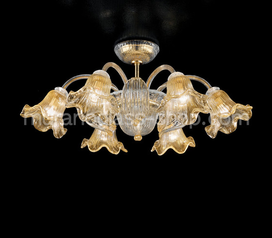2405 series Ceiling lamps , Six lights crystal and gold ceiling lamp with leaf