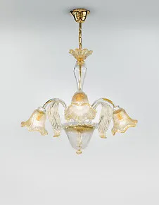 Five lights chandelier in crystal and 24k gold