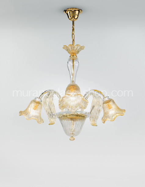 Chandeliers series 2403, Five lights chandelier in crystal and 24k gold