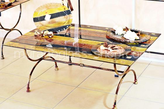Glass Furniture Series 30, Glass table with amber bands