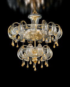 Two floors crystal ceiling lamp with 24k gold decoration
