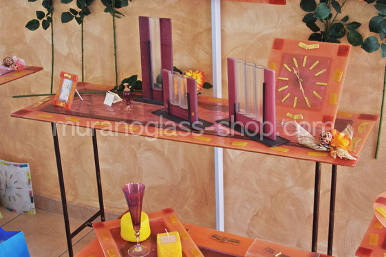 Glass Furniture Series 30, Glass console in salmon color with gold cards
