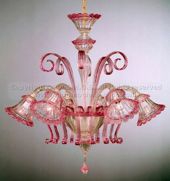 401 series Chandeliers, Crystal chandelier with ruby decoration at six lights.