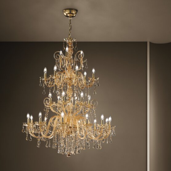 Bohemia Star chandelier, Amber color chandelier with four floors of lights
