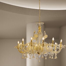 Crystal chandelier with gold at twelve lights