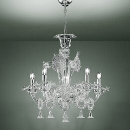 White milk and crystal chandelier at five lights