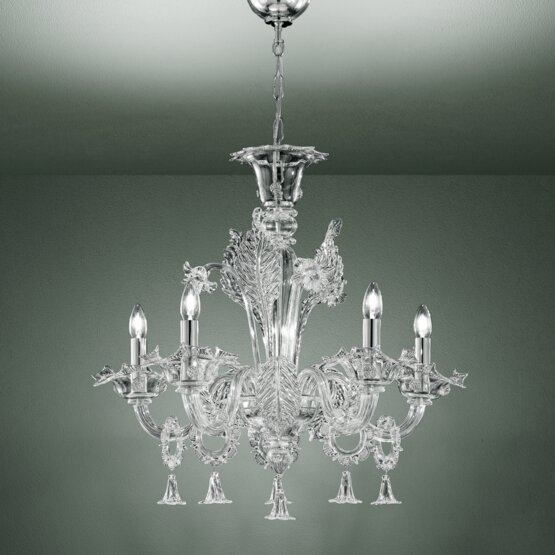 Giustinian Chandelier, Crystal and 24k gold chandelier at five lights