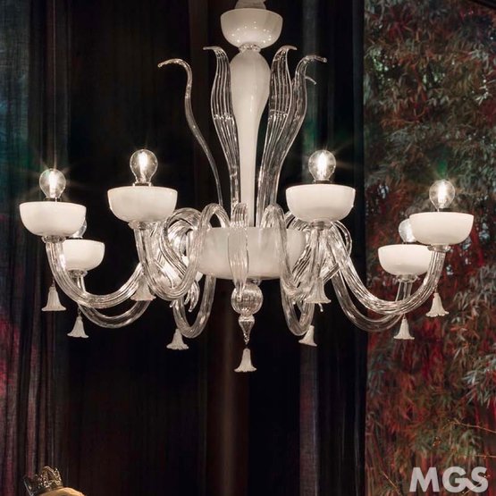 Foscari Chandelier, Chandelier in white milk and crystal