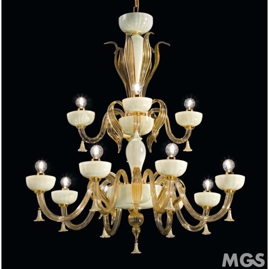 Foscari Chandelier, Chandelier in smoked crystal and 24k Gold