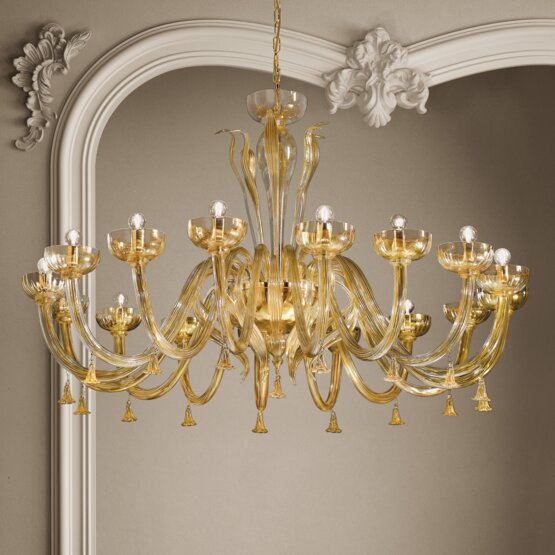 Foscari Chandelier, Chandelier in smoked crystal and 24k Gold