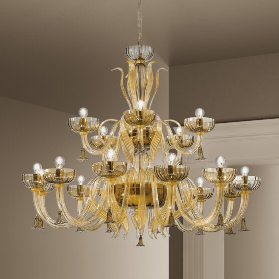 Foscari Chandelier, Chandelier in smoked crystal and 24k Gold