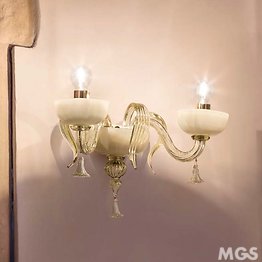 Wall light in white milk and ivory with 24k Gold