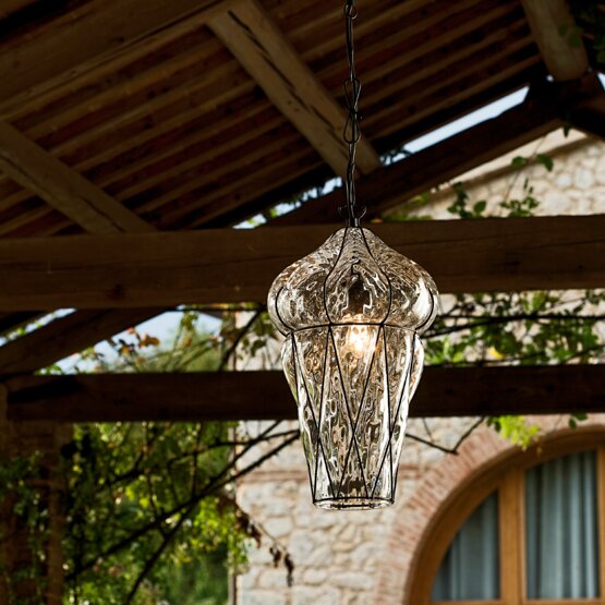 Tiepolo lantern, Crystal lantern with rough steel finishes