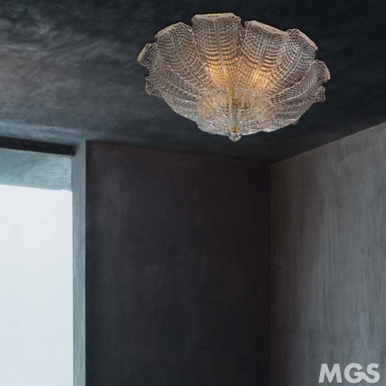Murano ceiling light, Ceiling lamp in crystal with leaves