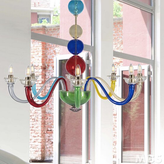 Multicolor chandelier Bright Eyes, Multicolor chandelier at six lights