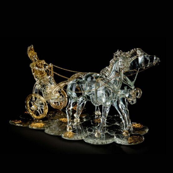 Chariot with horses, Crystal and 24K gold chariot with horses on base