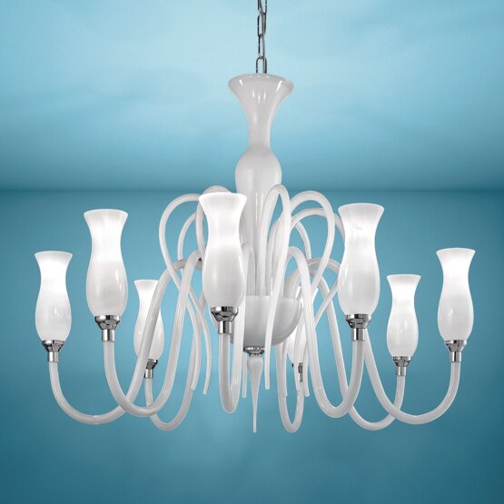 Teodato Chandelier, Milkwhite Chandelier at twelve lights