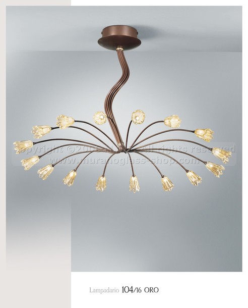 Lampadario 104, Sixteen ligths chandelier, color submerged amber
