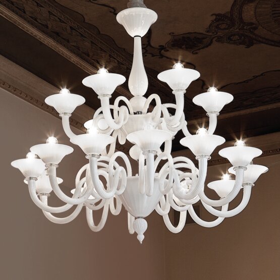 Dolfin Chandelier, six lights white and crystal color