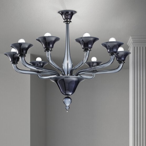 Corner chandelier, Corner chandelier with 8 lights in milk white and grey