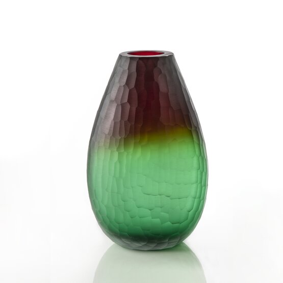 Two-tone vase, Green and red wrought glass vase
