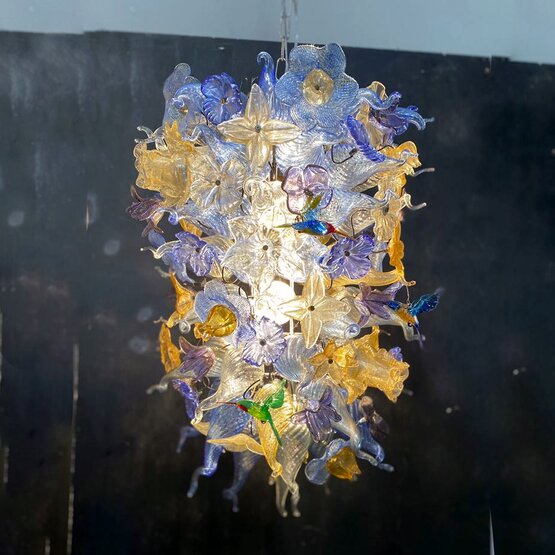 Luminescent flowers suspension, suspension with colorful flowers