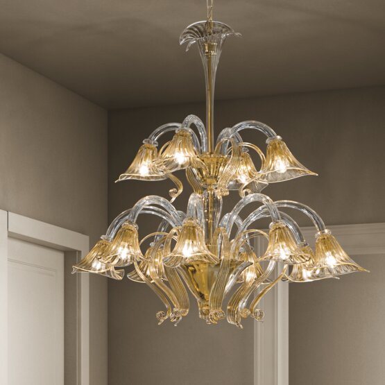 Grimani chandelier, Twelve lights chandelier in crystal and gold