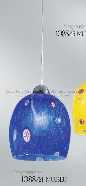 1088  Lamps, Suspended lamp with murrine and blu