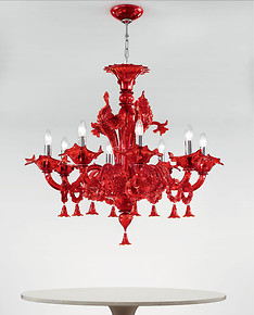 Red chandelier at eight lights