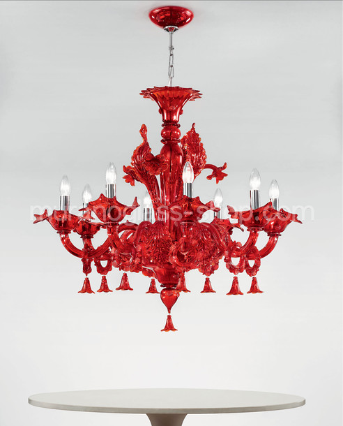 1377 Series Chandeliers, Red chandelier at eight lights