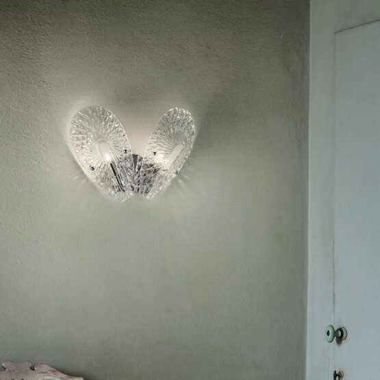 Gabbiano wall lamp, Wall lamp in crystal blu denim color at two lights