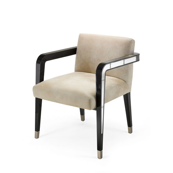 Egon chair, Shiny Black Lacquered Wood and Engraved Mirror