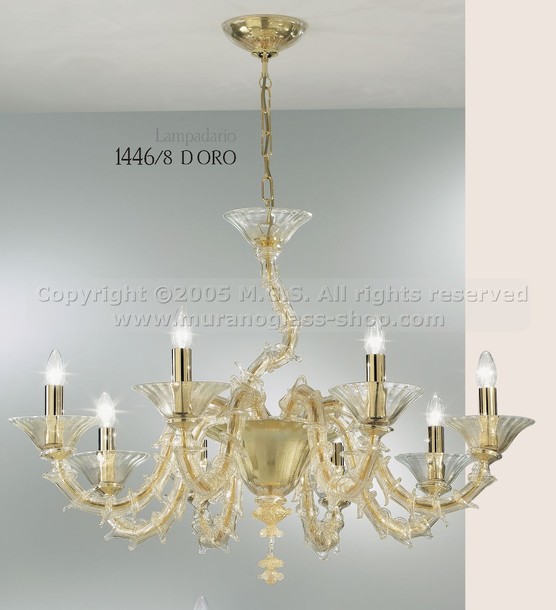 Chandeliers 1446, Crystal chandelier with gold decoration at eight lights