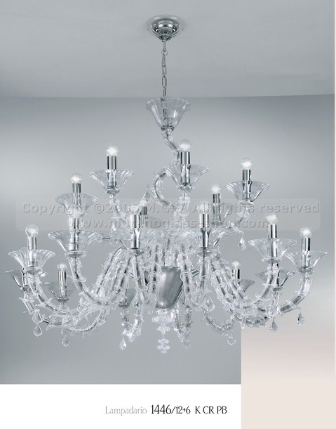 Chandeliers 1446, Crystalchandelier at 12 + 6 light, lead pendants.
