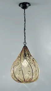 Suspended lamp in submerged amber glass