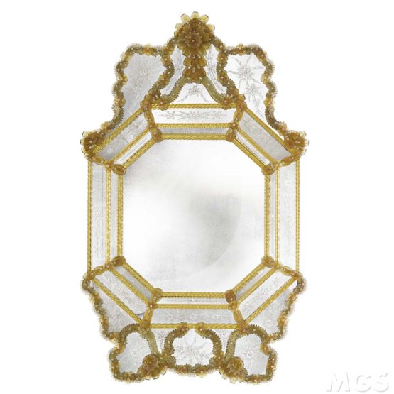 Albrizzi Mirror, Venetian style mirror decorations in amber colour
