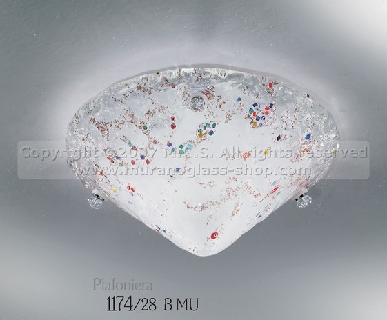 Murano Ceiling lights 1174 Series, Ceiling lamp in white glass with murrine
