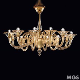 Chandelier with amber decoration at eight lights