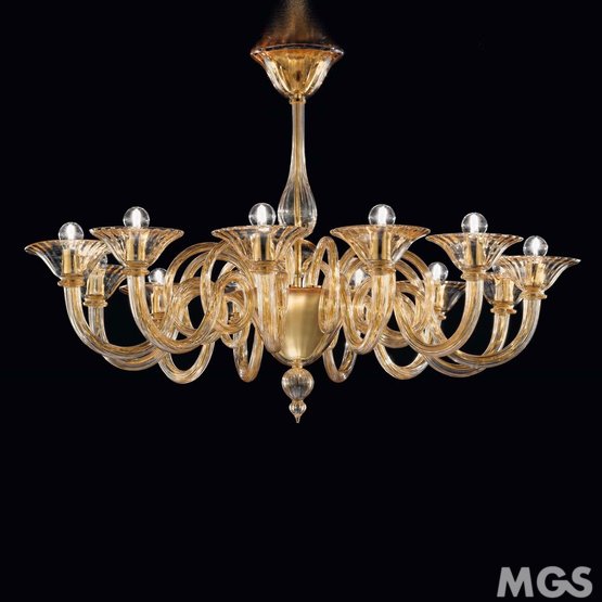 Asti Chandelier, Chandelier with gold decoration at six lights