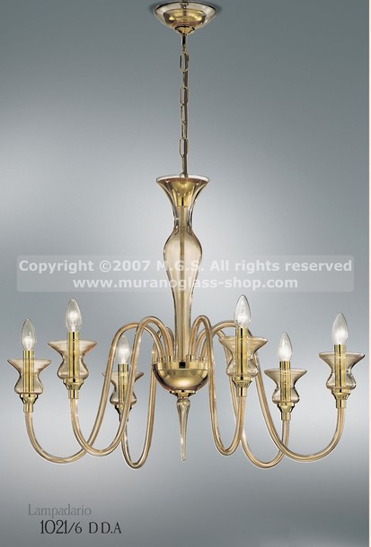 Fuchs Chandelier, Crystal chandelier at six lights with amber decoration