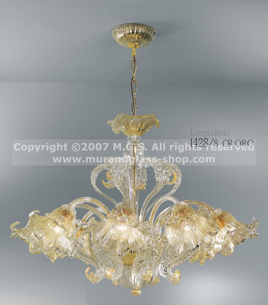 Lampadario 1428, Chandelier with gold decoration at five lights