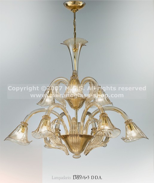 Lampadario 1389, Chandelier at nine lights with amber decoration