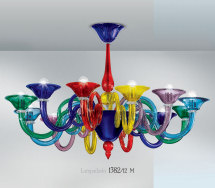 Multi colored chandelier at twelve lights