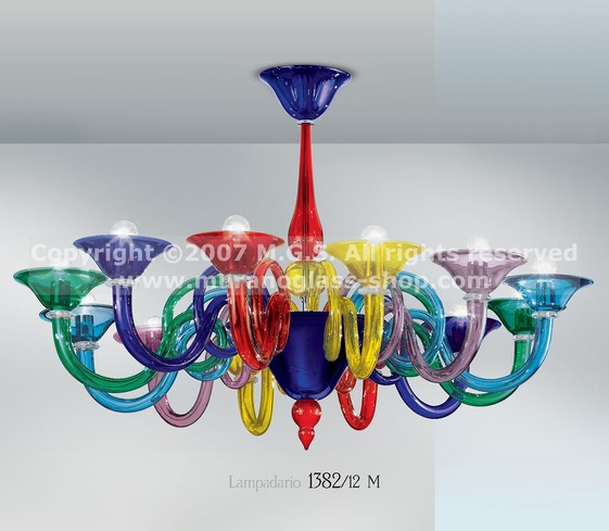 1382 Multi colored chandeliers, Multi colored chandelier at twelve lights