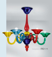 Multi colored chandelier at five lights