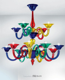 Multi colored chandelier at twelve lights